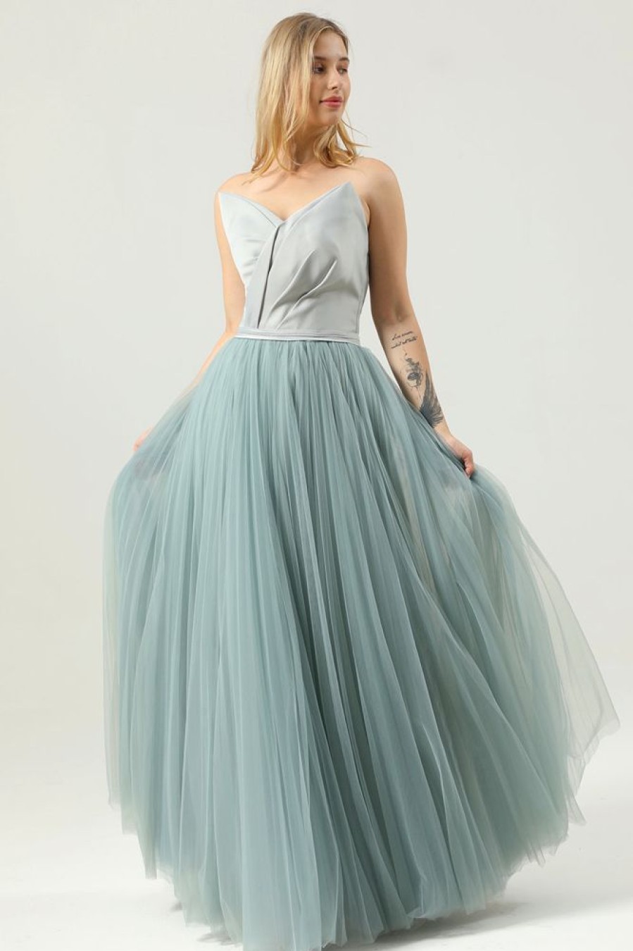 Homrain A Line Strapless Long Prom Party Dress | Green Prom Dresses