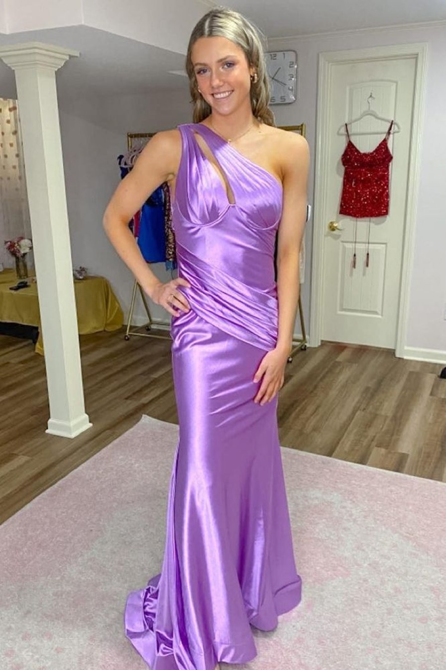 Homrain Mermaid One Shoulder Long Prom Dress | Purple Prom Dresses