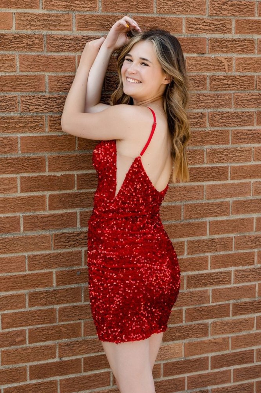 Homrain Sparkly Sequin Sleeveless Tight Short Homecoming Dress | Red Hoco Dresses