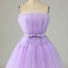 Homrain Cute A Line Strapless Purple Short Homecoming Dress | Purple Prom Dresses