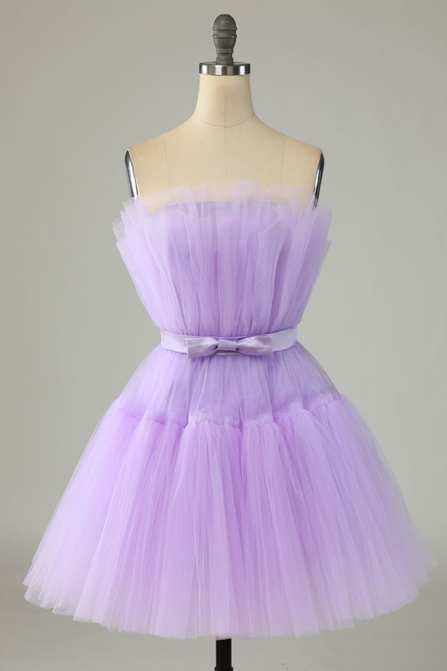 Homrain Cute A Line Strapless Purple Short Homecoming Dress | Purple Prom Dresses