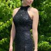 Homrain Halter Sequins Tight Homecoming Dress | Black Hoco Dresses