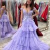 Homrain Lavender Off Shoulder Tie Prom Dress With Lace | Purple Prom Dresses