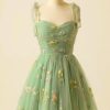 Homrain Cute Princess Embroidery Tulle Short Homecoming Dress | Green Hoco Dresses