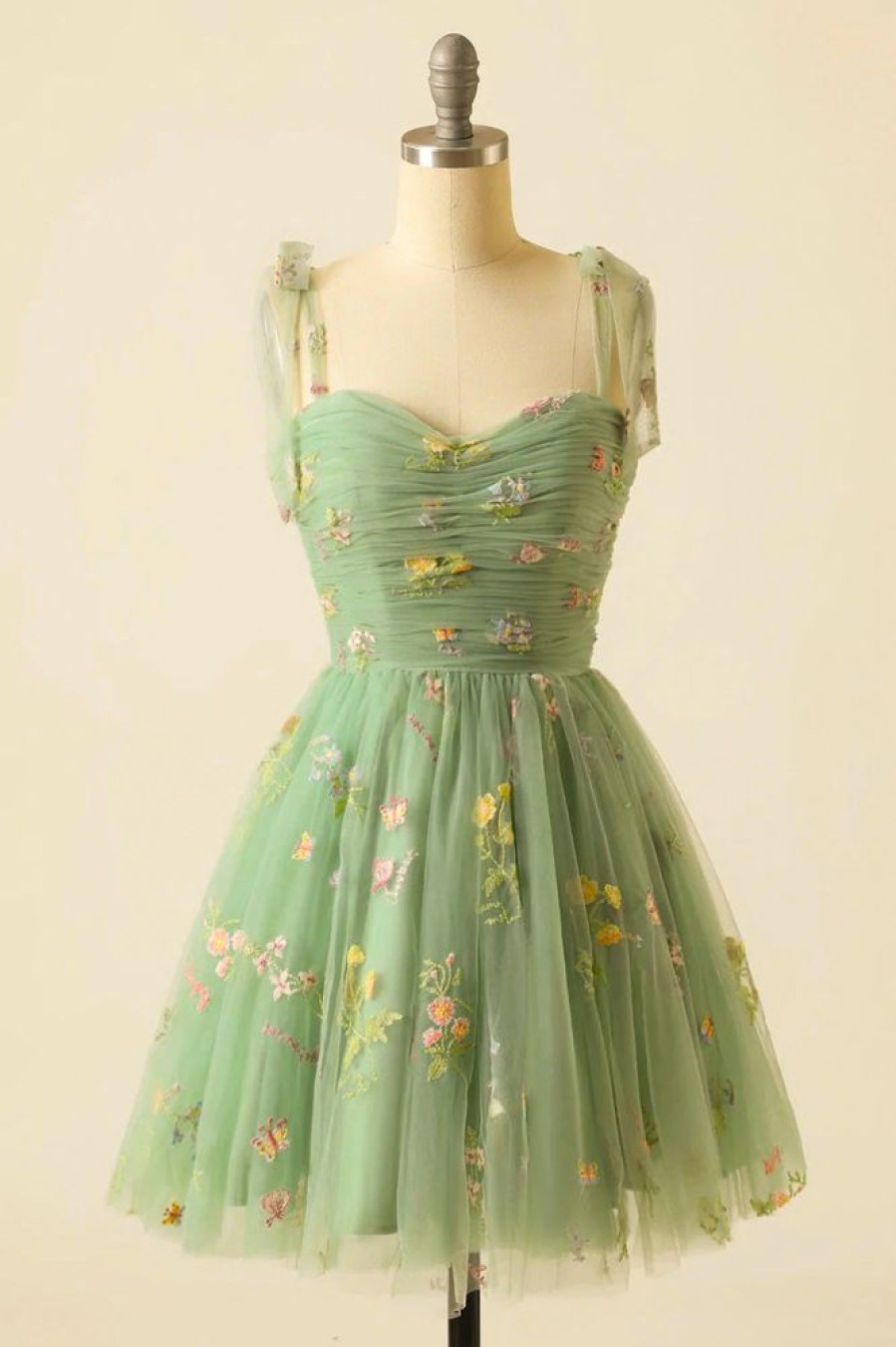 Homrain Cute Princess Embroidery Tulle Short Homecoming Dress | Green Hoco Dresses