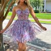 Homrain Corset Sweetheart Floral A-Line Short Homecoming Dress With Ruffles | Purple Hoco Dresses