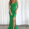 Homrain Sparkly Mermaid Sequin Long Prom Dress | Green Prom Dresses