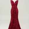 Homrain Sweetheart Neck Sequined Mermaid Prom Dress With Sweep Train | Hot Pink Prom Dresses