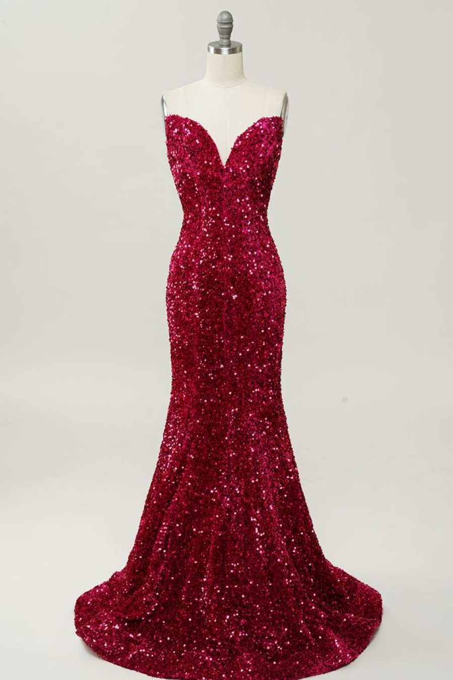 Homrain Sweetheart Neck Sequined Mermaid Prom Dress With Sweep Train | Hot Pink Prom Dresses