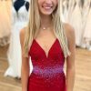 Homrain Sparkly Sequined Open Back Tight Short Homecoming Dress | Red Hoco Dresses