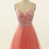 Homrain Appliques Tulle Cute Homecoming Dress | Pink Hoco Dresses