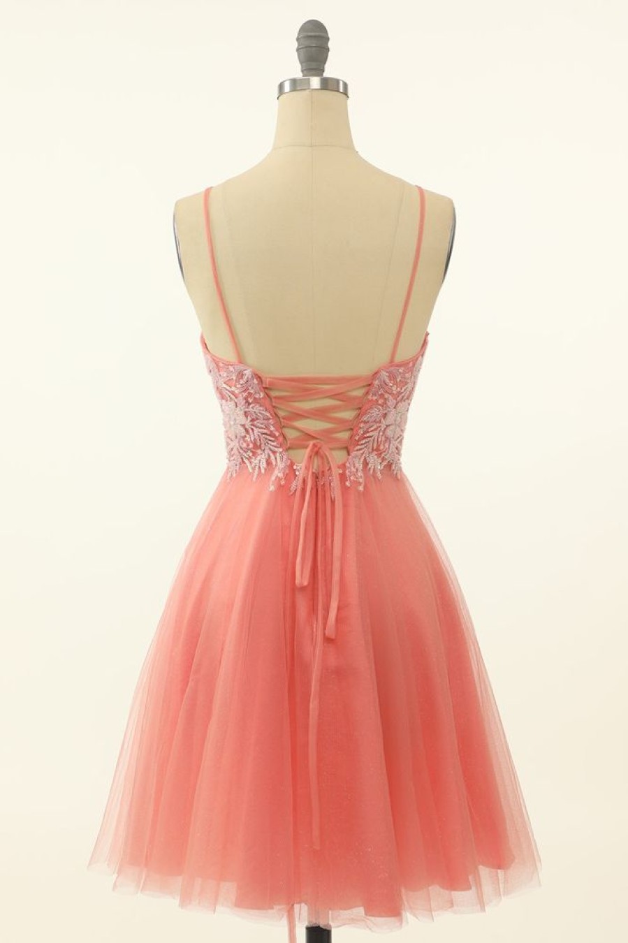 Homrain Appliques Tulle Cute Homecoming Dress | Pink Hoco Dresses