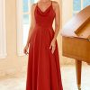 Homrain Red Spaghetti Straps Long Bridesmaid Dress | Bridesmaid Dresses