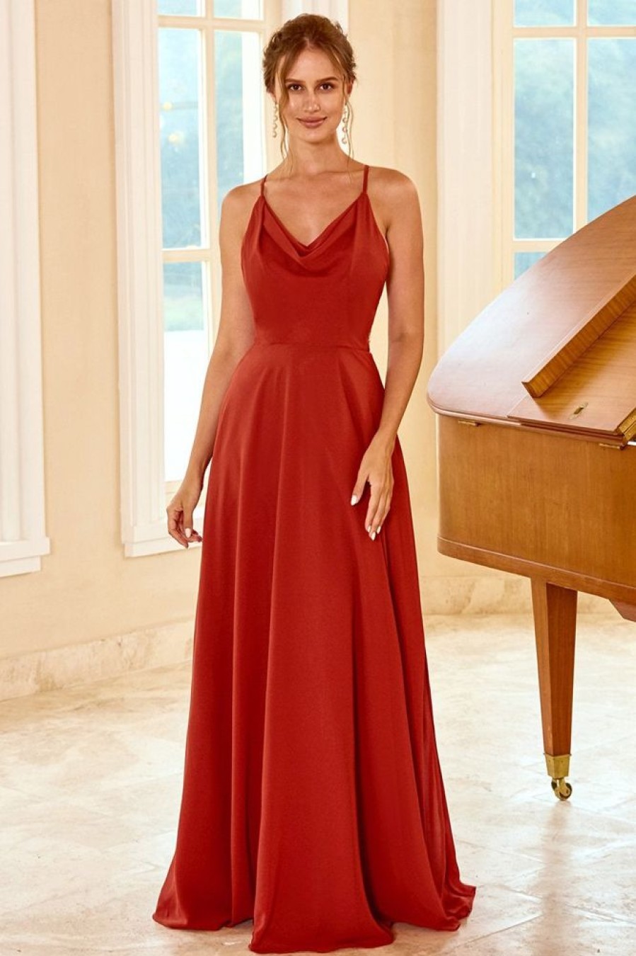 Homrain Red Spaghetti Straps Long Bridesmaid Dress | Bridesmaid Dresses