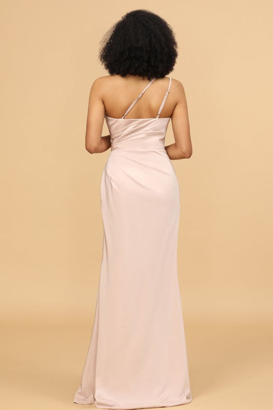 Homrain Satin Mermaid One Shoulder Long Bridesmaid Dress With Slit | Bridesmaid Dress Under 100