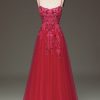 Homrain A Line Long Appliqued Prom Dress | Red Prom Dresses