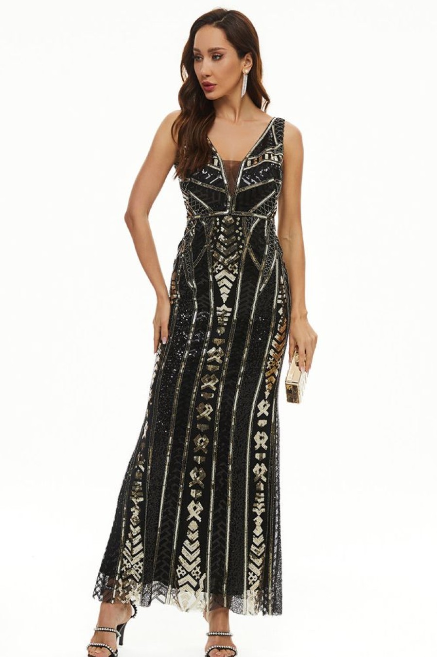 Homrain Sequin V-Neck Sheath Long Mother Of The Bride Dress | Mother Of The Bride Dresses