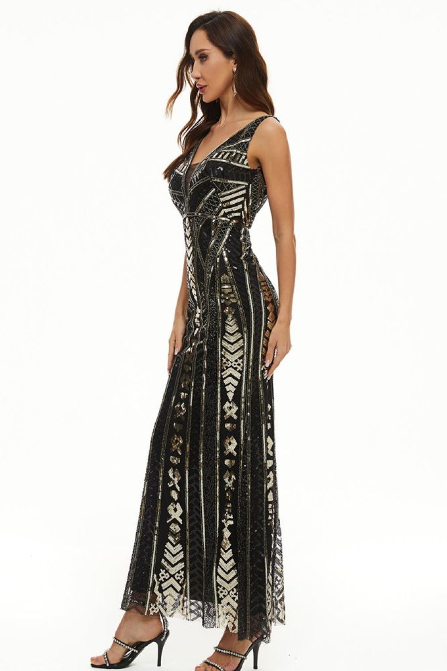 Homrain Sequin V-Neck Sheath Long Mother Of The Bride Dress | Mother Of The Bride Dresses