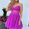 Homrain Sparkly Corset A-Line Tulle Short Homecoming Dress With Lace | Pink Hoco Dresses