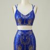 Homrain Two Piece Glitter Tight Homecoming Dress | Blue Hoco Dresses