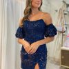 Homrain Sparkly Corset Detachable Short Sleeves Tight Short Homecoming Dress With Lace | Blue Hoco Dresses