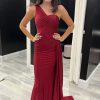 Homrain Sheath One Shoulder Long Prom Dress | Red Prom Dresses