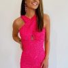 Homrain Halter Sleeveless Sequined Homecoming Dress | Pink Hoco Dresses