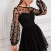 Homrain Long Sleeves Tulle Little Dress | Black Hoco Dresses