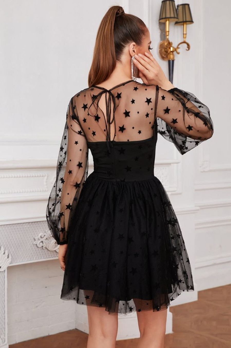 Homrain Long Sleeves Tulle Little Dress | Black Hoco Dresses