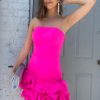 Homrain Strapless Tight Short Homecoming Dress With Ruffles | Hot Pink Hoco Dresses