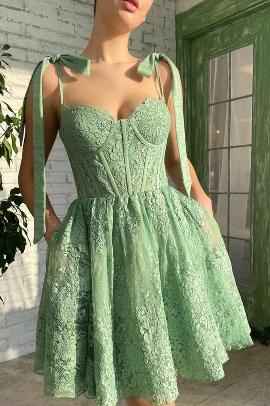 Homrain Sweetheart Homecoming Dress With Appliques | Green Hoco Dresses