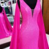 Homrain Hot Pink Mermaid Prom Dress With Wateau Train | Hot Pink Prom Dresses