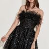 Homrain Strapless Cocktail Dress With Feathers | Black Hoco Dresses