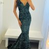 Homrain Sequins Backless Mermaid Prom Dress | Green Prom Dresses