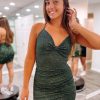 Homrain Sparkly Sequins Lace-Up Tight Homecoming Dress | Green Hoco Dresses