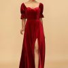 Homrain Velvet Half Sleeves Bridesmaid Dress With Slit | Wedding Guest Dresses