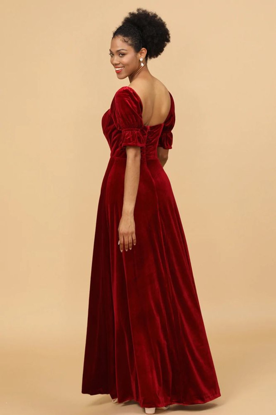 Homrain Velvet Half Sleeves Bridesmaid Dress With Slit | Wedding Guest Dresses