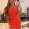 Homrain Glitter One Shoulder Beaded Tight Homecoming Dress | Orange Hoco Dresses