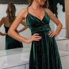 Homrain Spaghetti Straps Dark Velvet Short Party Dress | Green Hoco Dresses