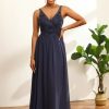 Homrain V-Neck Long Chiffon Bridesmaid Dress With Open Back | Wedding Guest Dresses