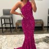 Homrain Sparkly Mermaid Sequins Long Prom Dress | Hot Pink Prom Dresses