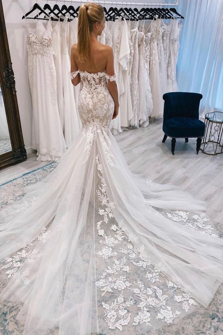 Homrain Off The Shoulder Long Lace Mermaid Wedding Dress | Lace Wedding Dresses