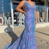 Homrain Sequins V-Neck Mermaid Prom Dress | Blue Prom Dresses