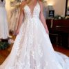 Homrain A-Line Spaghetti Straps Long Lace Wedding Dress | Lace Wedding Dresses