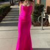 Homrain Mermaid Spaghetti Straps Hot Pink Long Prom Dress With Open Back | Hot Pink Prom Dresses