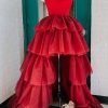 Homrain High Low Tie Homecoming Dress | Red Prom Dresses