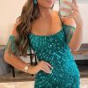 Homrain Sparkly Tight Sequins Short Homecoming Dress With Fringes | Blue Prom Dresses