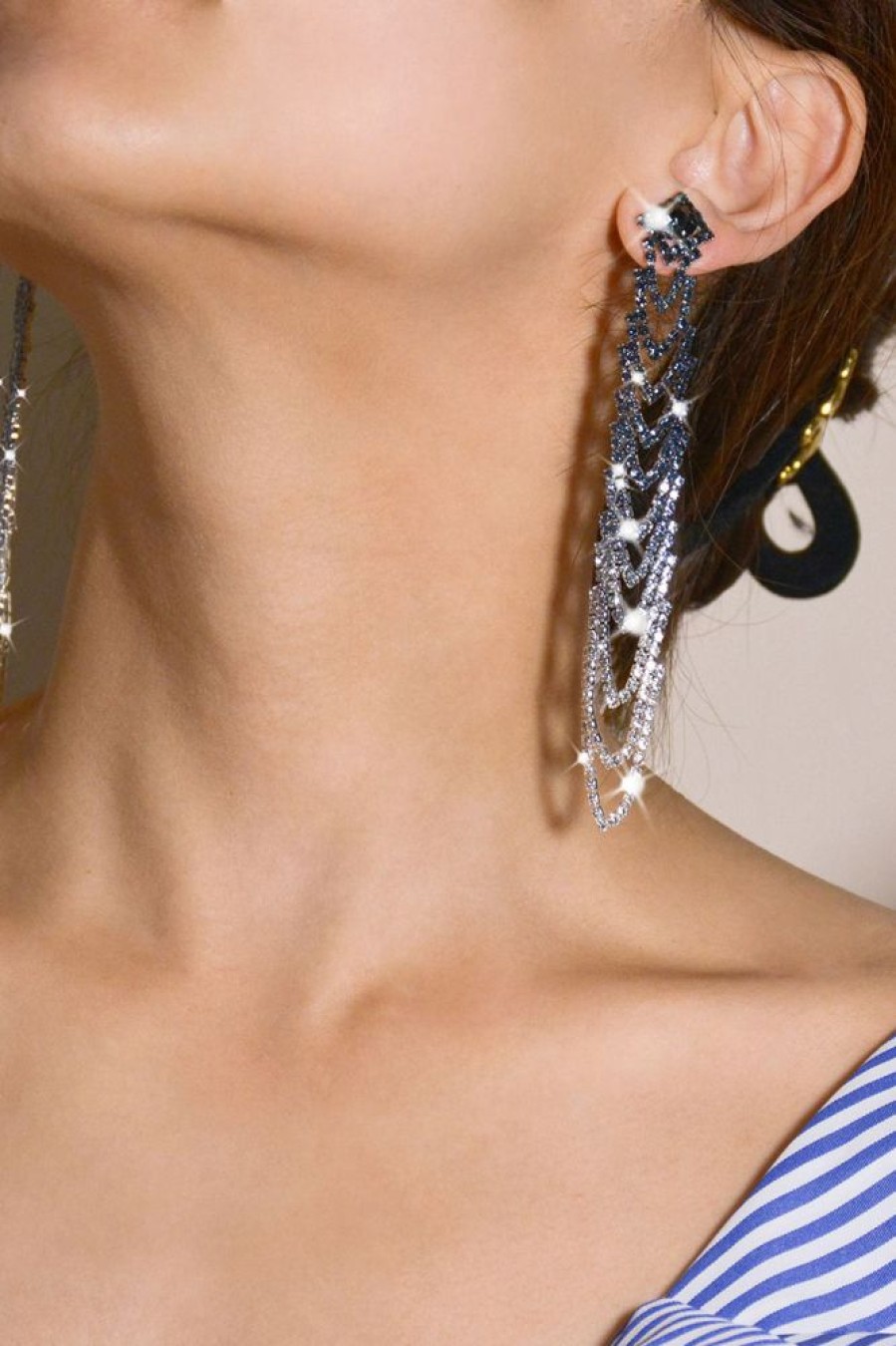 Homrain Rhinestones Tassel Long Earrings | Earrings