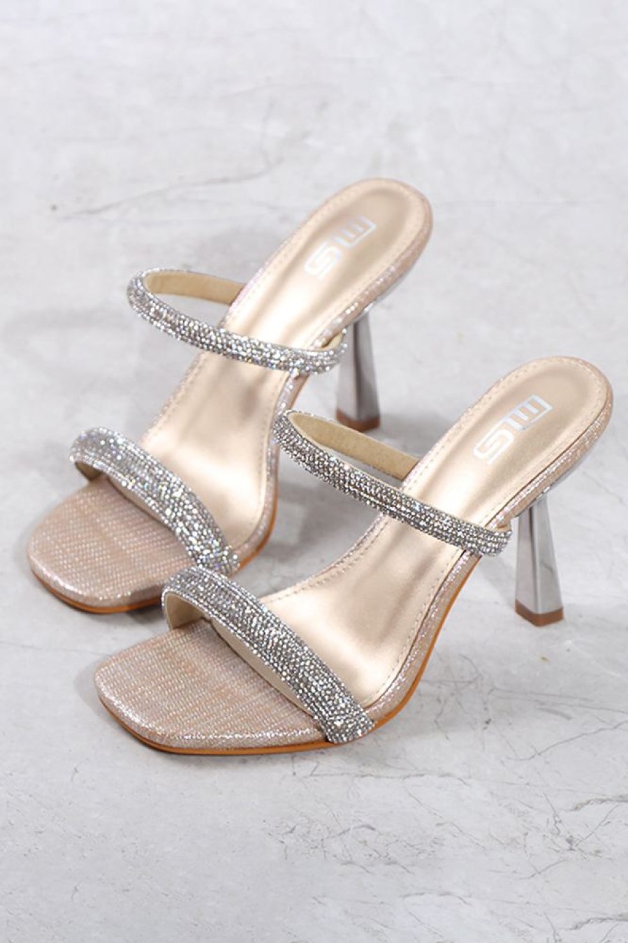 Homrain Square Toe Rhinestone Stiletto Sandals | Shoes