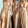 Homrain A-Line Ruched Long Bridesmaid Dress With Slit | Boho Bridesmaid Dresses